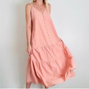 TED BAKER Luaan Tiered Textured Lined Midi Dress In Coral Oversized Sz 6 NWT